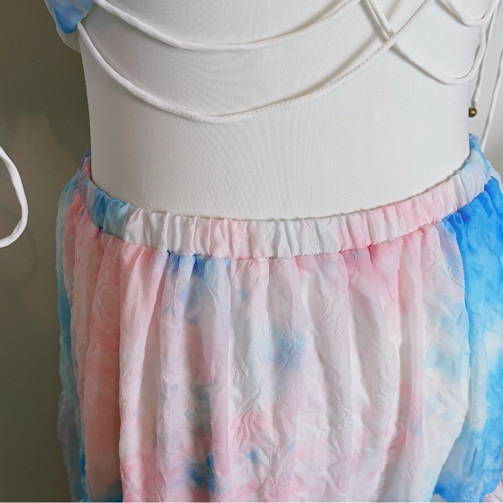 Elliatt Reflection Color Dye Laced Up Open Back Midi Dress Pink Blue Multi - Picture 8 of 10